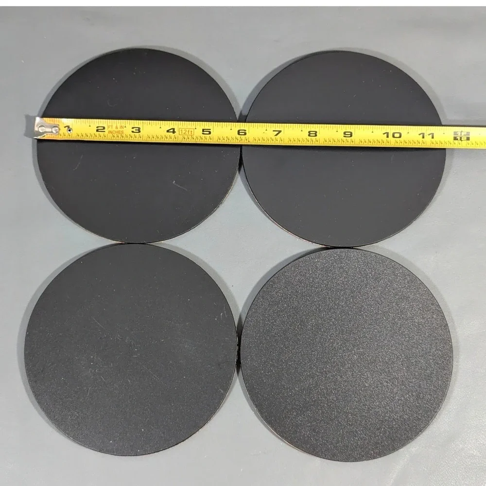 Set of 4 Large Round Black and Cork Coasters 5.75 Inch Circular Tabletop